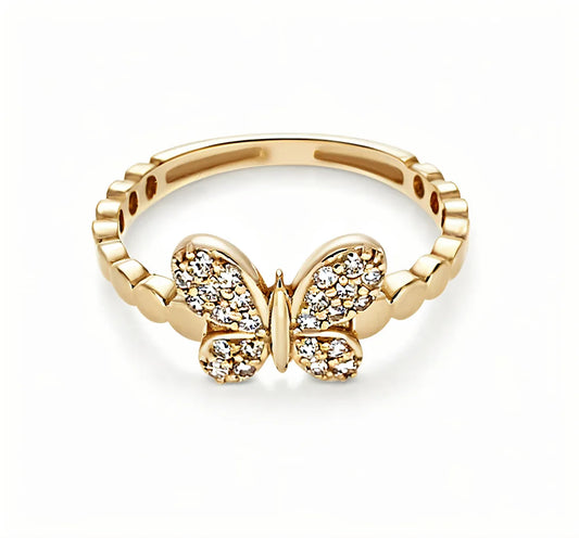 18K Yellow Gold Butterfly Zircon Ring